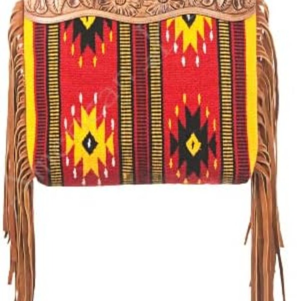 American Darling Southwestern Red Yellow Multi Crossbody Bag with Tan Leather - Picture 4 of 11